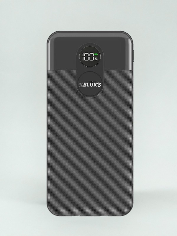 BX-304 20000mAh power bank with digital LED display and built-in charging cables.