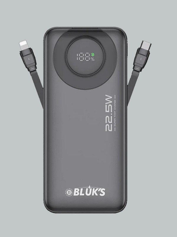 Slim white BX-306 20000mAh power bank showing multiple ports and a compact, portable design.