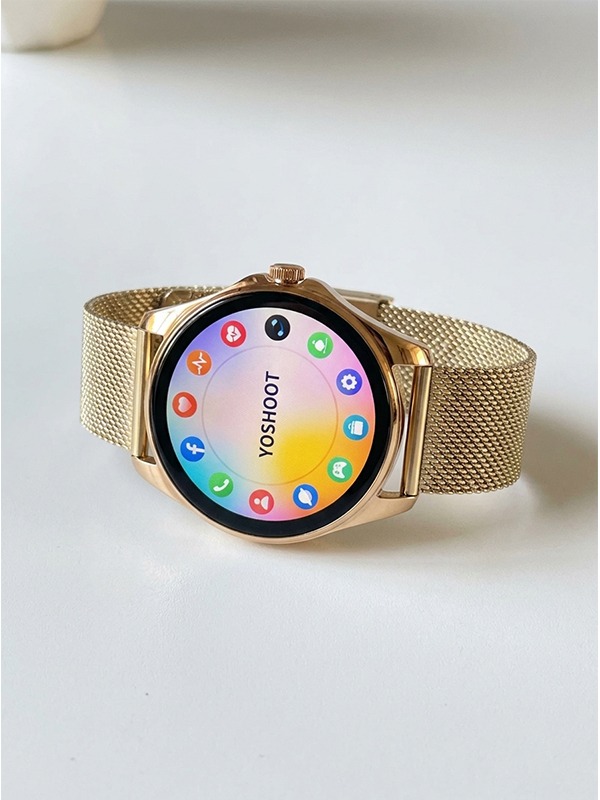 Yoshoot YS-36 Smartwatch with 1.5 inch AMOLED display and ultra thin body on white box.